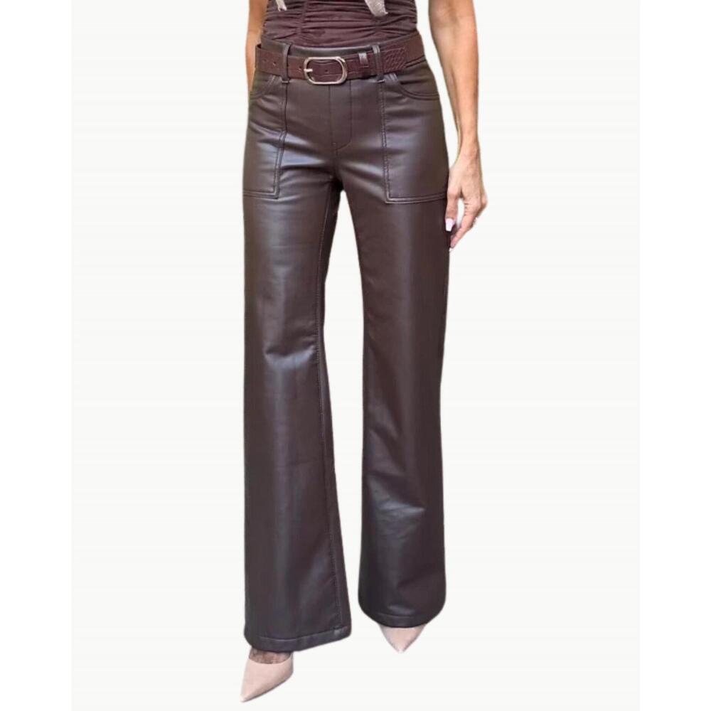 NEW BEVY FLOG christine vegan leather pull on pants in vegan brown
